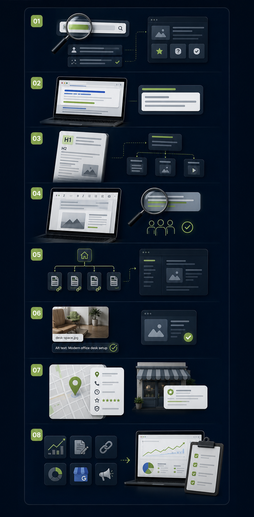 On-page SEO, semantic content structure and technical SEO foundations