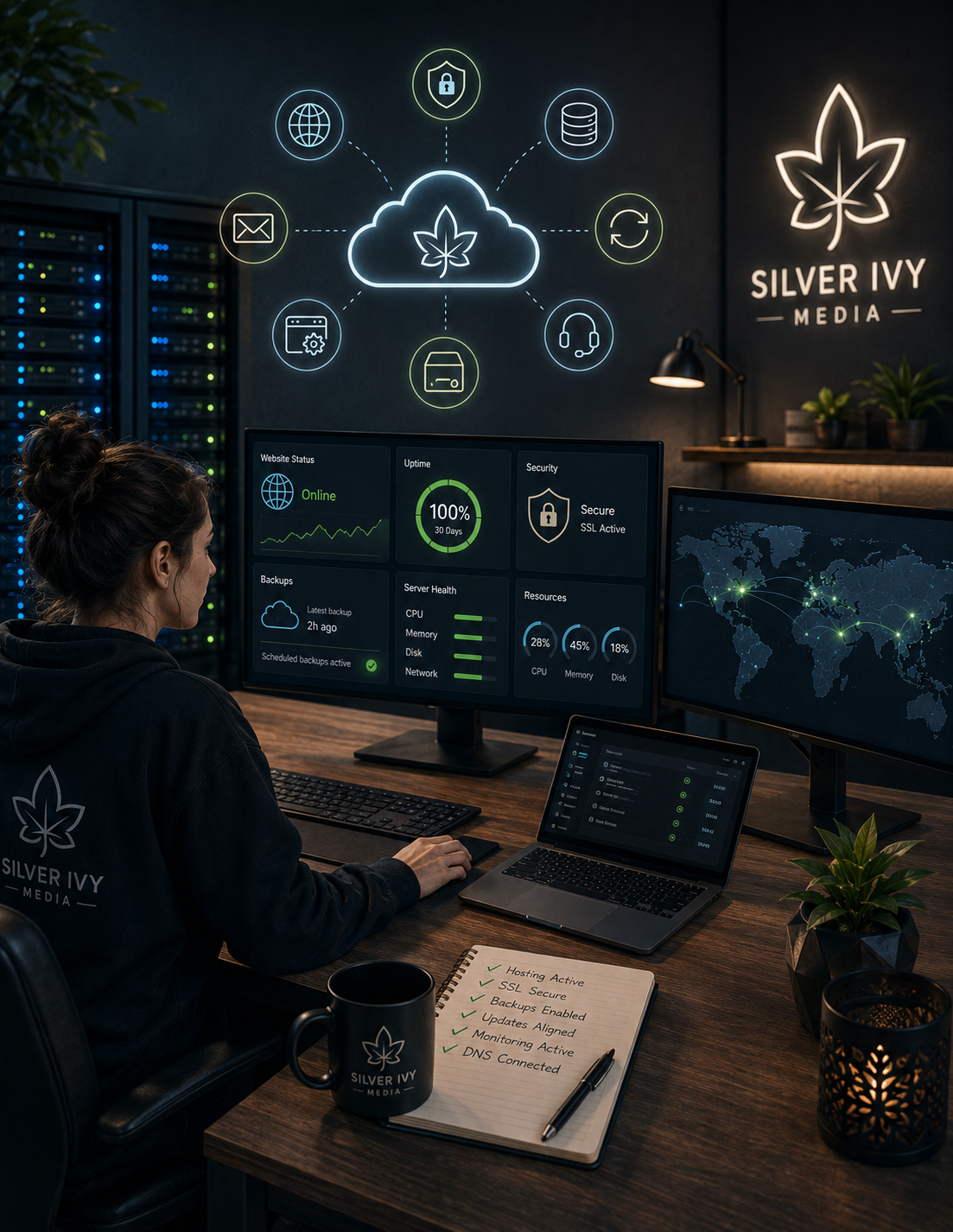 Website hosting performance, SSL, backups and security checks